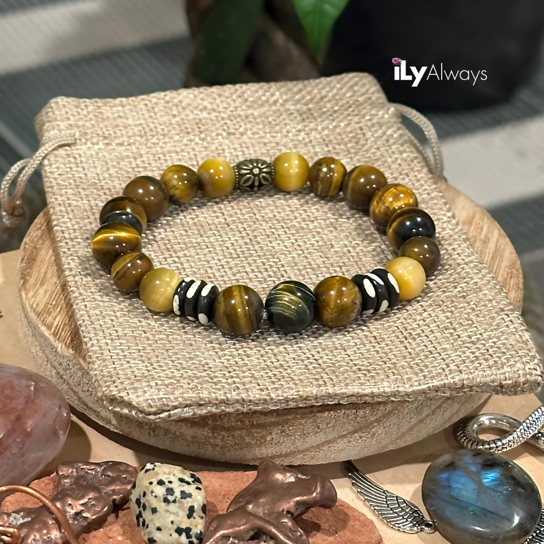 Courage, Protection & Inner Strength Mixed Gemstone Stretch Bracelet Original - 12mm