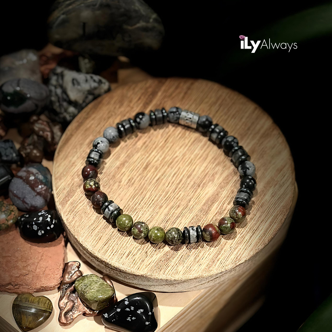 Strength, Determination & Protection Mixed Gemstone Stretch Bracelet Original - 8mm