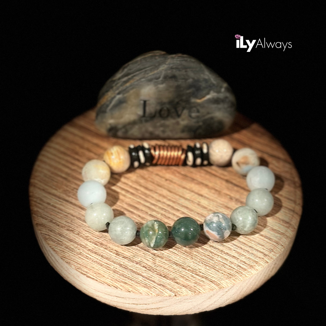 Harmony, Healing & Wisdom Mixed Gemstone Knotted Stretch Bracelet Original - 12mm