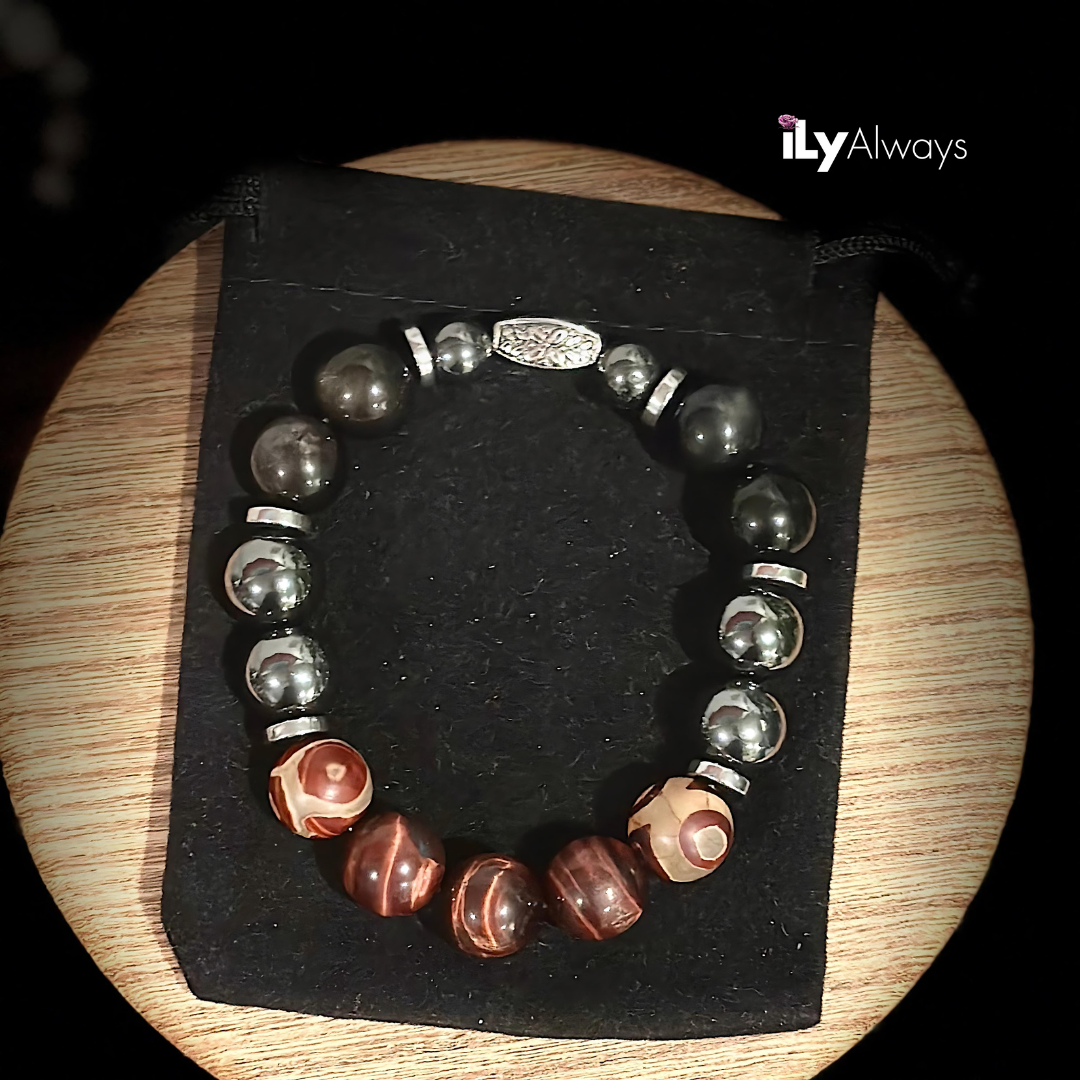 Peace of Mind, Focus & Protection Mixed Gemstone Stretch Bracelet Original - 12mm