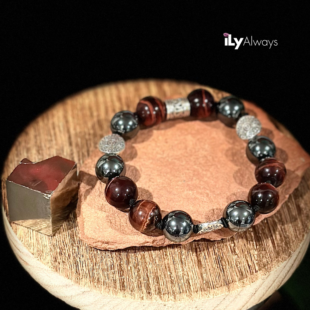 Vitality, Determination & Resilience Mixed Gemstone Knotted Stretch Bracelet Original - 12mm