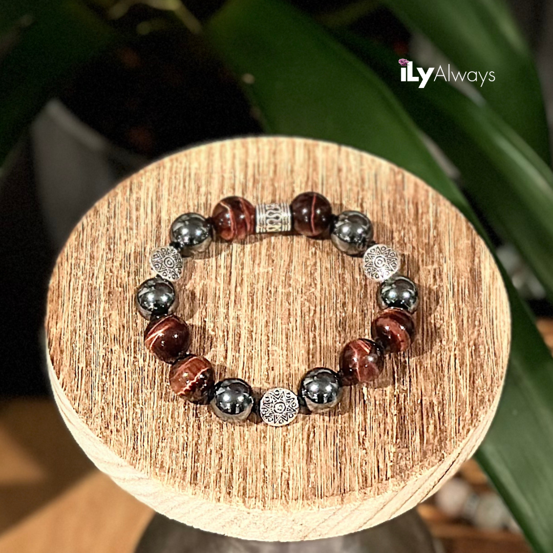 Vitality, Determination & Resilience Mixed Gemstone Knotted Stretch Bracelet Original - 12mm