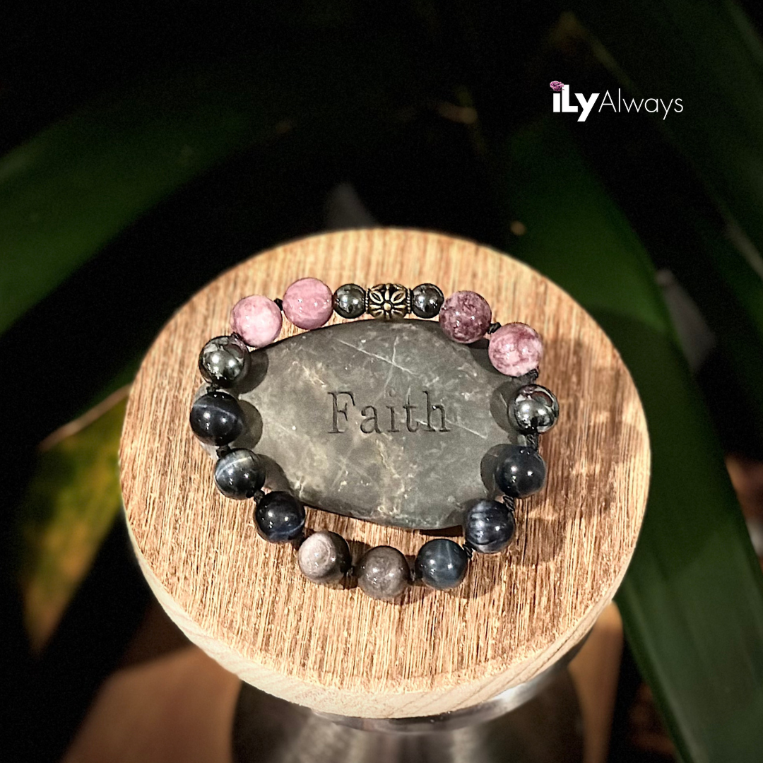 Confidence, Wisdom & Grace Mixed Gemstone Knotted Stretch Bracelet Original - 12mm