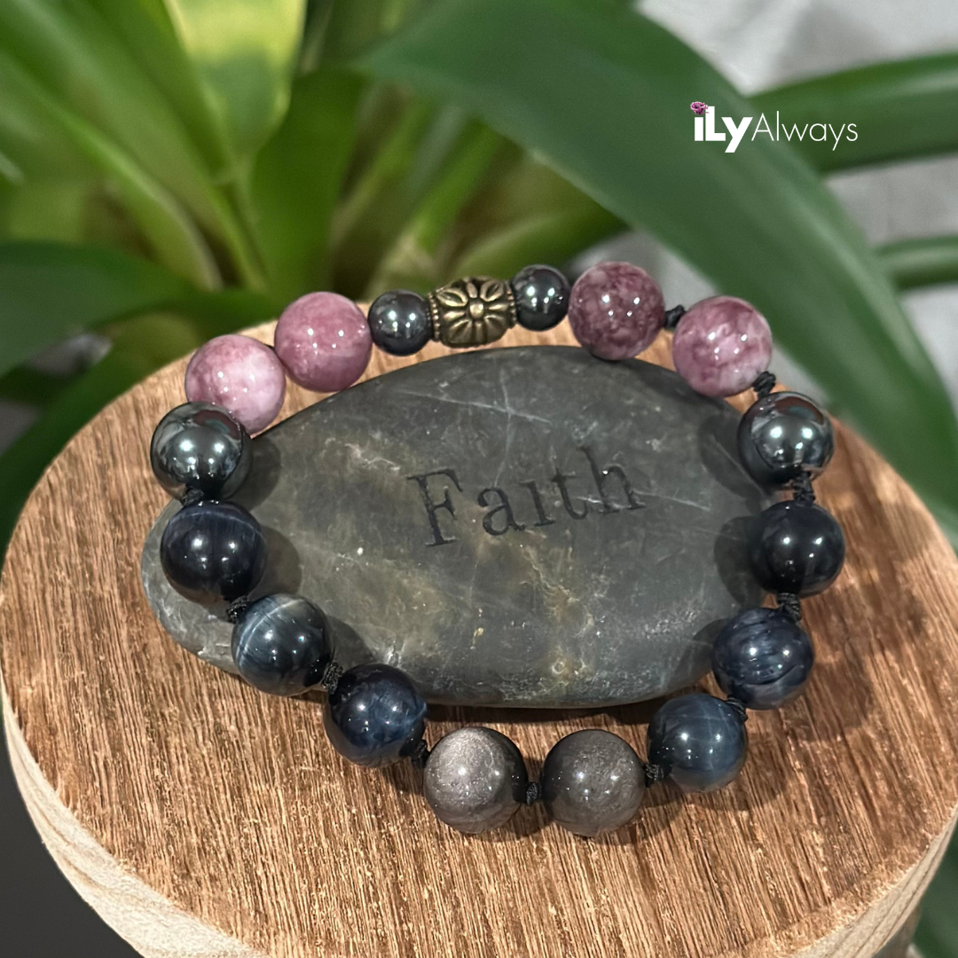 Confidence, Wisdom & Grace Mixed Gemstone Knotted Stretch Bracelet Original - 12mm