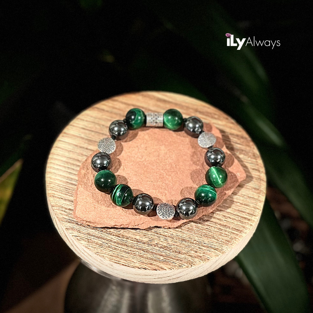 Courage, Protection & Empowerment Mixed Gemstone Knotted Stretch Bracelet Original - 12mm