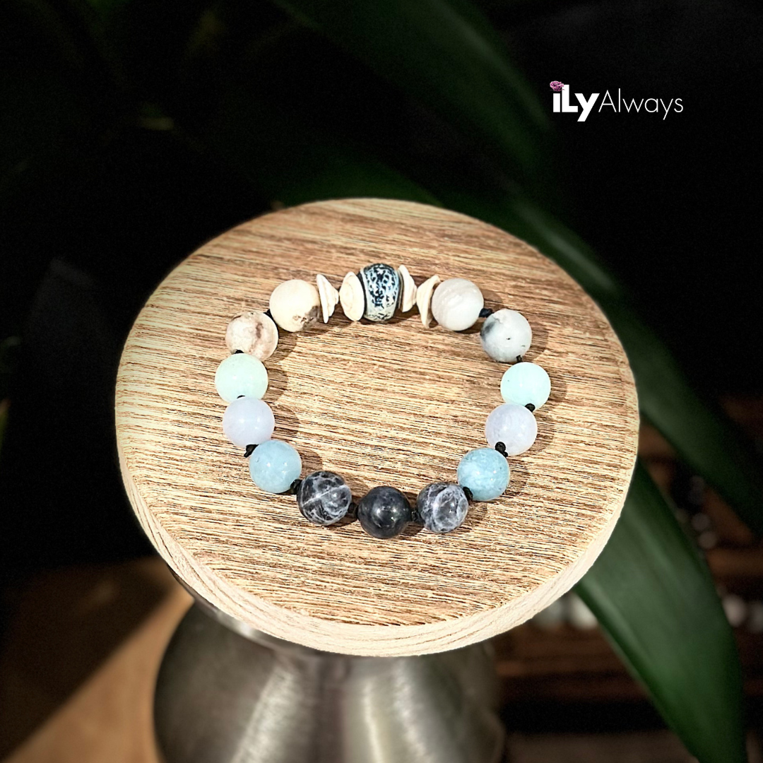 Healing, Heart / Brain Coherence Mixed Gemstone Knotted Stretch Bracelet Original - 12mm