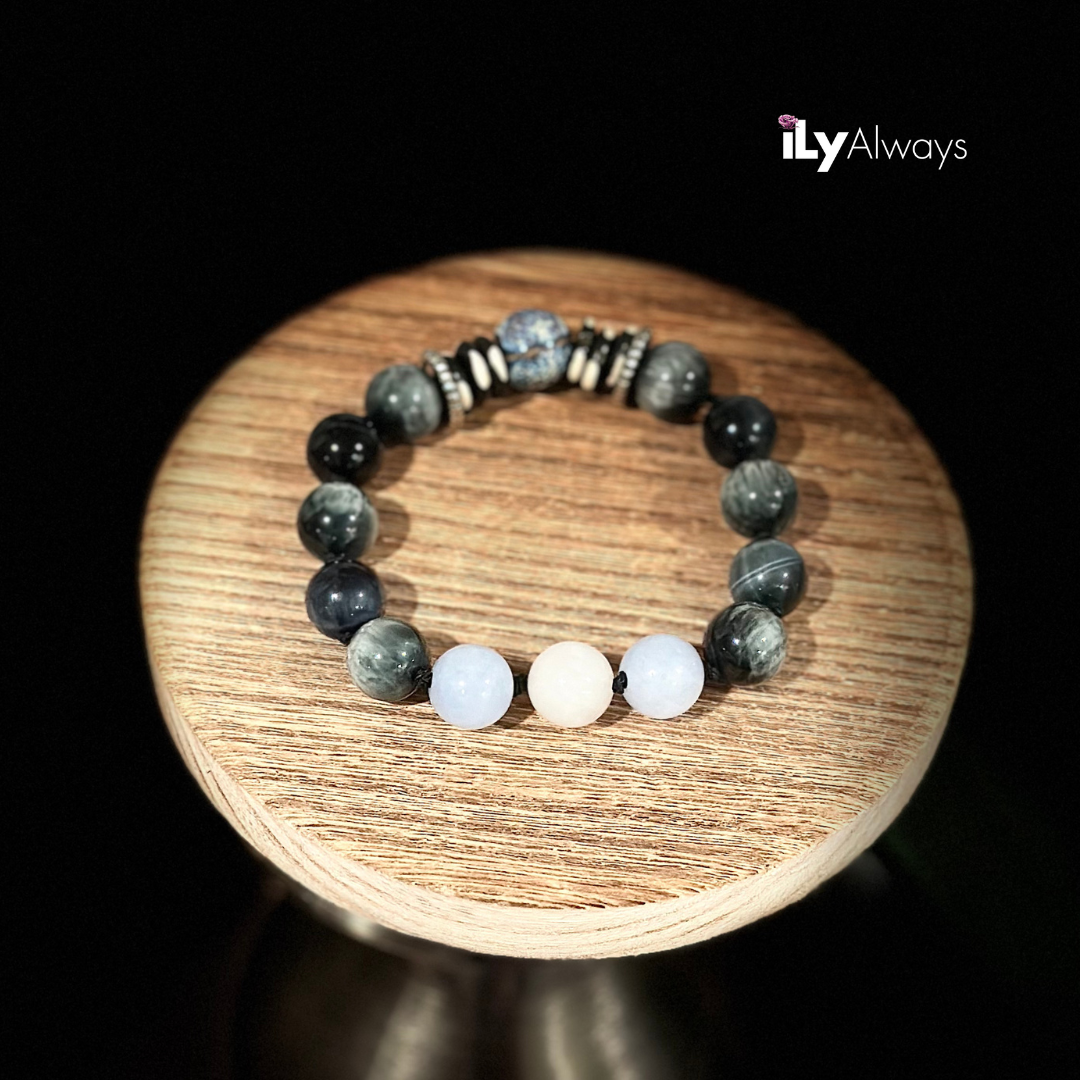 Benevolence, Intuition & Grace Mixed Gemstone Knotted Stretch Bracelet - 12mm iLyAlways Originals