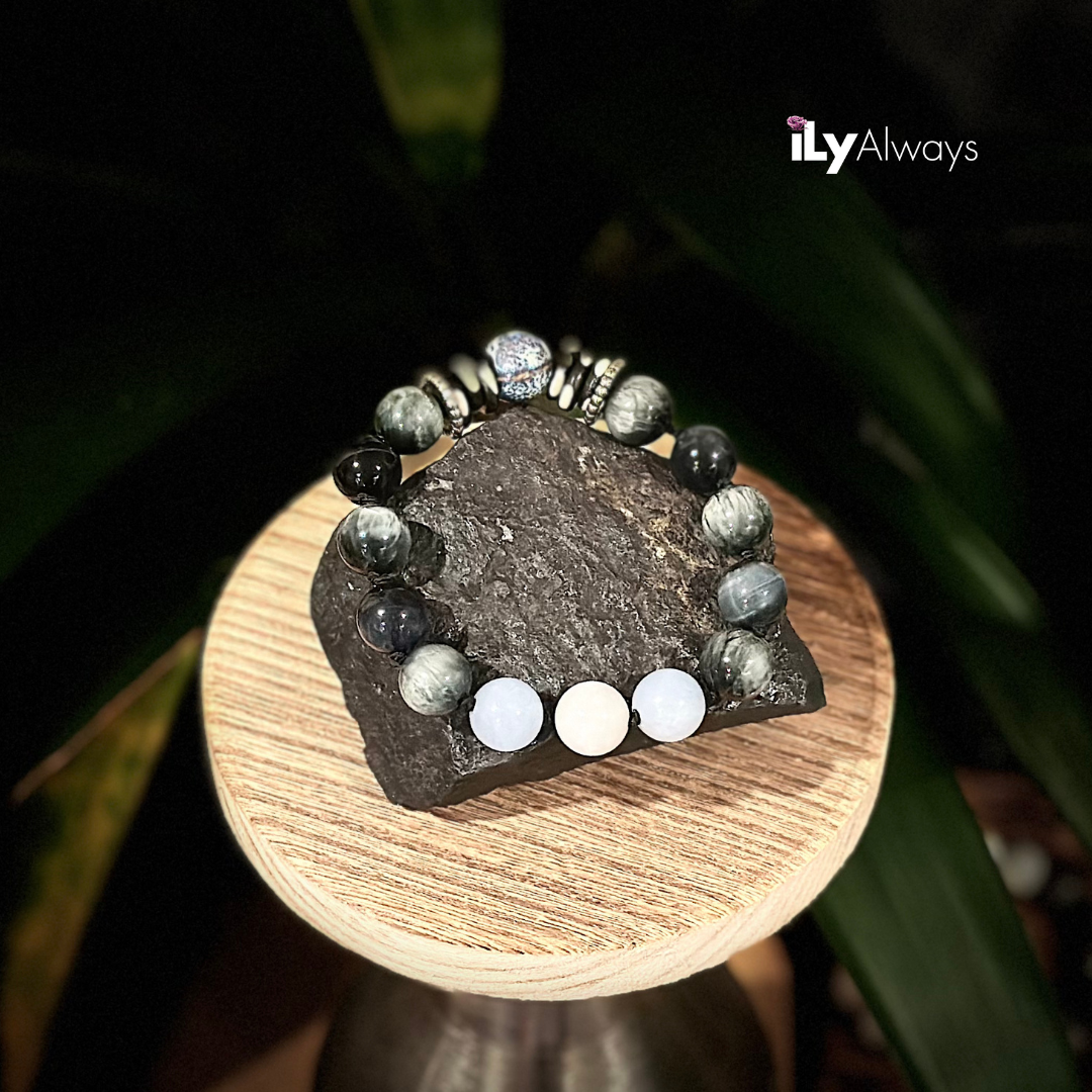 Benevolence, Intuition & Grace Mixed Gemstone Knotted Stretch Bracelet - 12mm iLyAlways Originals