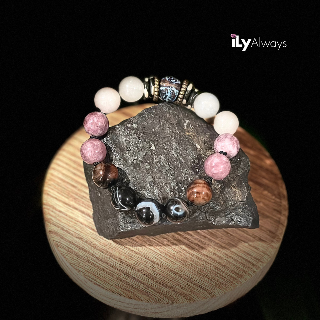 Strength, Courage & Inner Wisdom Mixed Gemstone Knotted Stretch Bracelet Original - 12mm